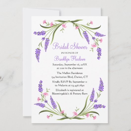 Invitation Aquarelle d'été Fête des mariées florale pourpre (Devant)