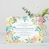 Invitation Aquarelle d'été Floral 100e fête d'anniversaire (Debout devant)