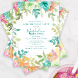 Invitation Aquarelle d'été Floral 40e fête d'anniversaire<br><div class="desc">Nouveau pour l'été 2024. L'aquarelle florale d'été moderne et colorée présente des fleurs rose, bleu turquoise, jaune et orange. Ils forment un cadre botanique, boho chic et rustique autour des détails de votre fête d'anniversaire. Cet article fait partie de la collection Summer Watercolor Floral. Il contient des modèles d'invitation professionnels,...</div>