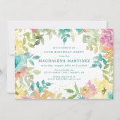 Invitation Aquarelle d'été Floral 80e fête d'anniversaire (Devant)