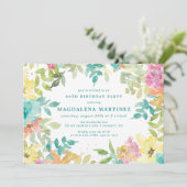 Invitation Aquarelle d'été Floral 80e fête d'anniversaire (Debout devant)