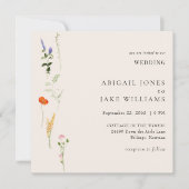 Invitation Aquarelle d'été Floral Carré Mariage (Devant)