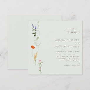 Invitation Aquarelle d'été Floral Sage Carré Mariage