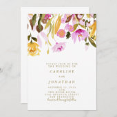 Invitation Aquarelle d'été rose et jaune (Devant / Derrière)