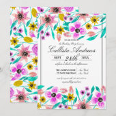 Invitation Aquarelle d'été rose jaune floral (Devant / Derrière)