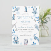 Invitation Aquarelle d'hiver Animaux arctiques 1er anniversai (Debout devant)