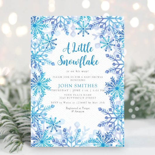 Invitation Aquarelle d'hiver Baby shower d'arrosage de flocon