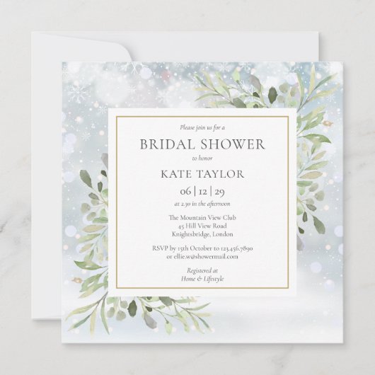 Invitation Aquarelle d'hiver Fête des mariées de verdure (Devant)