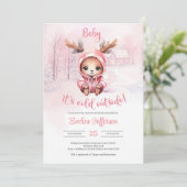 Invitation Aquarelle d'hiver fille cerf rose (Debout devant)