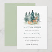 Invitation Aquarelle d'hiver Onederland 1er anniversaire (Devant / Derrière)