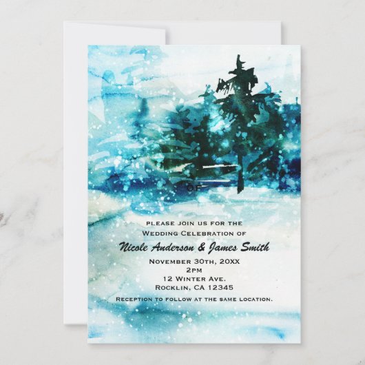 Invitation Aquarelle d'hiver Snowy Forest Pine Trees Mariage (Devant)
