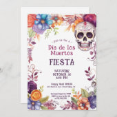 Invitation 💀 🎉 Aquarelle Día de Muertos (Devant / Derrière)