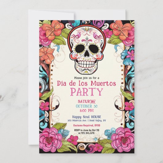 Invitation 💀 🎉 Aquarelle Día de Muertos (Devant)