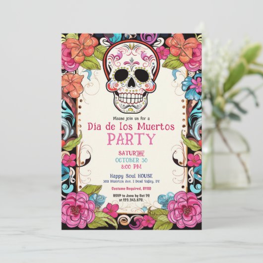 Invitation 💀 🎉 Aquarelle Día de Muertos (Debout devant)