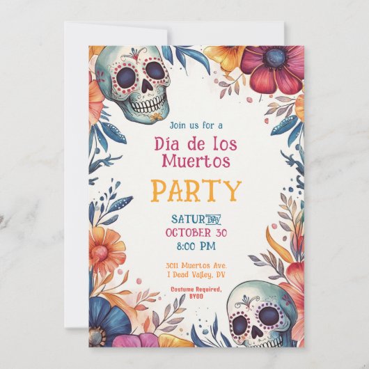 Invitation 💀 Aquarelle Día de Muertos (Devant)