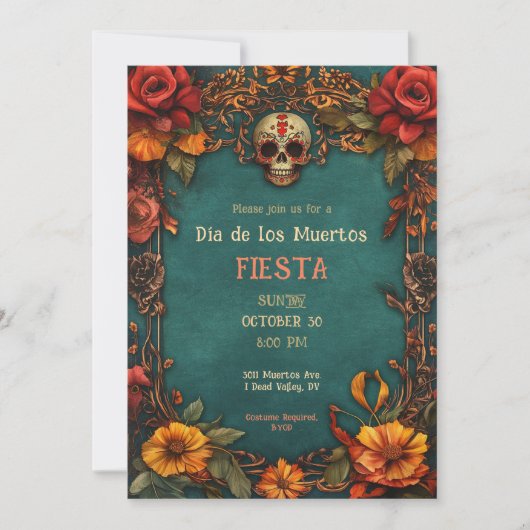 Invitation 💀 🎉 Aquarelle Día de Muertos (Devant)