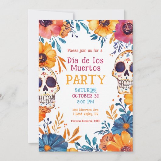 Invitation 💀 Aquarelle Día de Muertos (Devant)