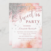 Invitation Aquarelle diamant bleu luxe rose or doux 16 (Devant / Derrière)