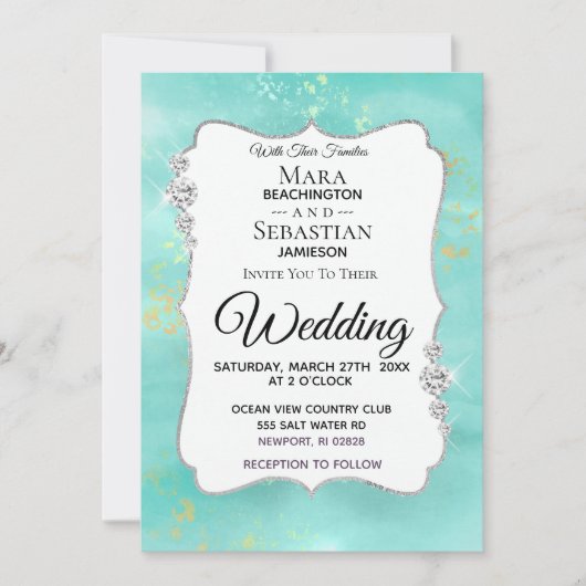 Invitation *~* Aquarelle Diamond Aqua Mariage de Parties scin (Devant)