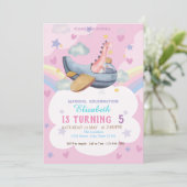 Invitation Aquarelle Dino Avion Arc-en-ciel Anniversaire (Debout devant)