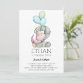 Invitation Aquarelle Dinosaur 2ème anniversaire de fête Invit (Debout devant)