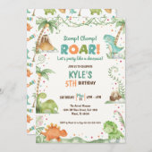 Invitation Aquarelle Dinosaur Anniversaire (Devant / Derrière)