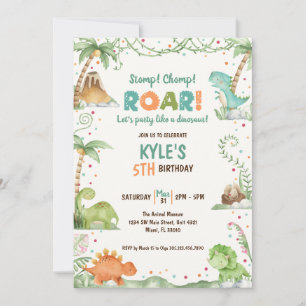 Invitation Aquarelle Dinosaur Anniversaire