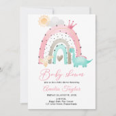 Invitation Aquarelle Dinosaur bébé fille Dino baby shower dan (Devant)