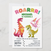 Invitation Aquarelle Dinosaur Dinosaure Dino Anniversaire de  (Devant)