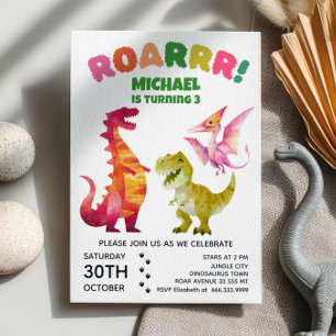 Invitation Aquarelle Dinosaur Dinosaure Dino Anniversaire de 