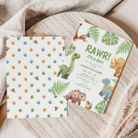 Aquarelle Dinosaur Rawr Son Baby shower Garçon