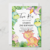 Invitation Aquarelle Dinosaure Deux Rex 2e Anniversaire (Devant)
