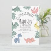 Invitation Aquarelle Dinosaure Doodles Peint à la main Annive (Debout devant)