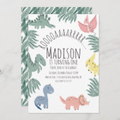 Invitation Aquarelle Dinosaure Doodles Peint à la main Annive (Devant / Derrière)