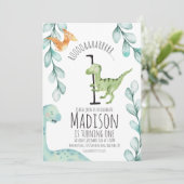 Invitation Aquarelle Dinosaure Premier anniversaire fête (Debout devant)