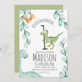 Invitation Aquarelle Dinosaure Premier anniversaire fête (Devant / Derrière)