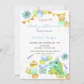 Invitation Aquarelle Dinosaures Drive Par Baby shower (Devant)