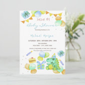 Invitation Aquarelle Dinosaures Drive Par Baby shower (Debout devant)