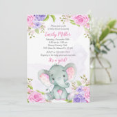 Invitation Aquarelle d'invitation Baby shower éléphant (Debout devant)