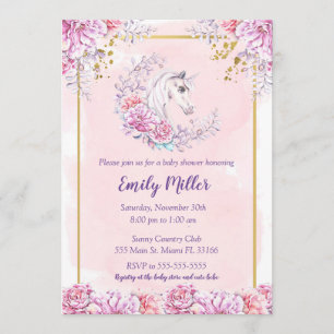 Invitation Aquarelle d'invitation de baby shower Unicorne