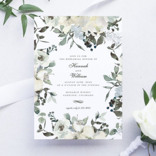 Invitation Aquarelle d'ivoire Dîner de répétition Mariage flo