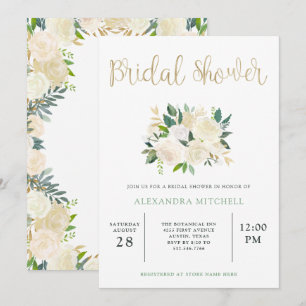 Invitation Aquarelle d'ivoire florale avec or   Fête des mari