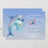Invitation Aquarelle Dolphin Ocean Beach Anniversaire (Devant / Derrière)