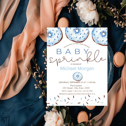 Invitation Aquarelle Donuts Baby Sprinkle Baby shower garçon