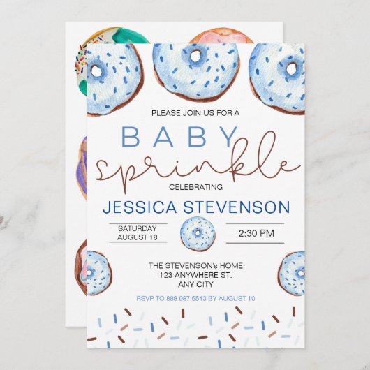 Invitation Aquarelle Donuts Baby Sprinkle Douche (Devant / Derrière)