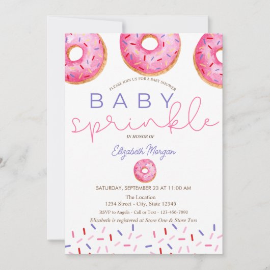 Invitation Aquarelle Donuts Bébé Sprinkle Girl Baby shower (Devant)