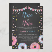 Invitation Aquarelle Donuts Black Spanish Gender Revela (Devant / Derrière)