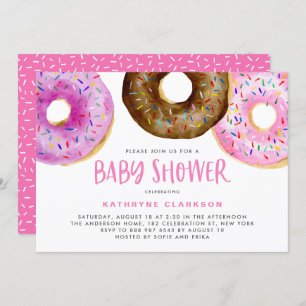 Invitation Aquarelle Donuts C'est une fille Baby Sprinkle Dou