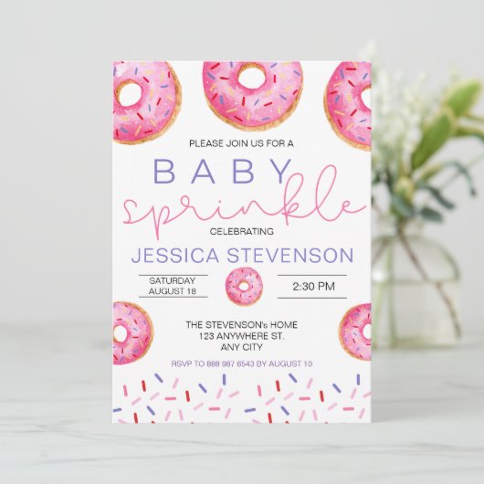 Invitation Aquarelle Donuts fille bébé Sprinkle Douche (Debout devant)