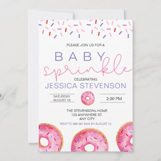 Invitation Aquarelle Donuts fille bébé Sprinkle Douche (Devant)